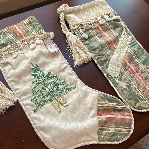 2 House of Hatten Inc holiday tapestry stockings NWT with Christmas tassels big - Picture 7 of 12